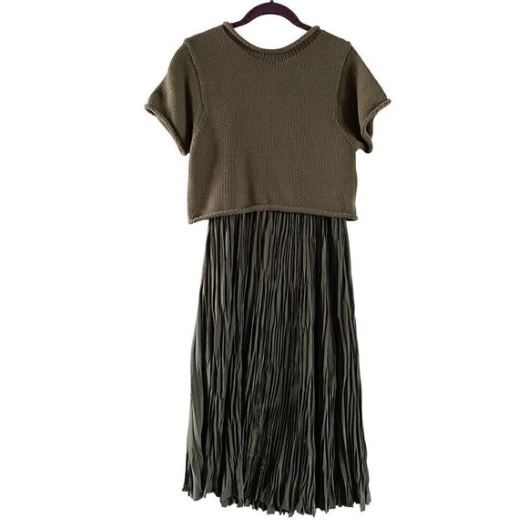 Allsaints Laze Dress Small 2 Piece Sweater Midi Slip Dress Utility Green Lined - Picture 1 of 15